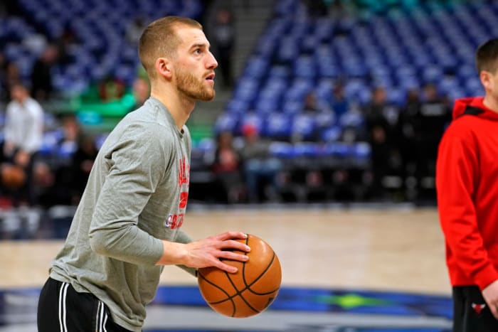 Chicago Bulls center Marko Simonovic (19) participates in shoot around before a game against the Minnesota Timberwolves at Target Center.